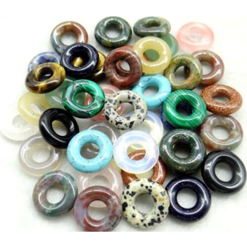 Natural stone tiger eye Turquoises Quartz crystal Opal circle donut charms pendants for diy jewelry making necklace 12pcs A1