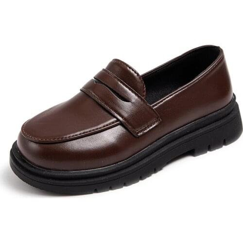 2021 New Childrens British Leather Shoes Non-slip Baby Boys and Girls All-match Casual Peas Shoes Single Shoes Hot Students