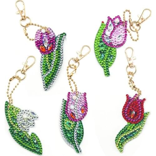 New DIY Diamond Painting Keychain Embroidery Material Pack Acrylic Pendant Rose Flower Female Backpack Pendant