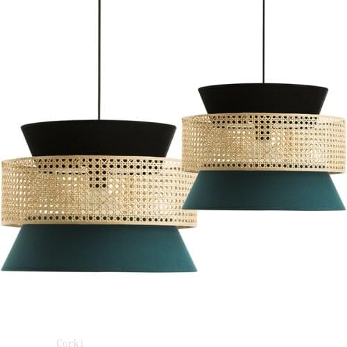Japanese Fabric Rattan Pendant Lights Simple Modern Dining/Living Room Kitchen Hanging lamp Bedroom Tea House Loft Luminaire