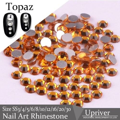 Upriver Nail Art Rhinestones High Quality Topaz Loose Glass Nail Stones Glue Fixed Non Hotfix for Nail Art Rhinestones
