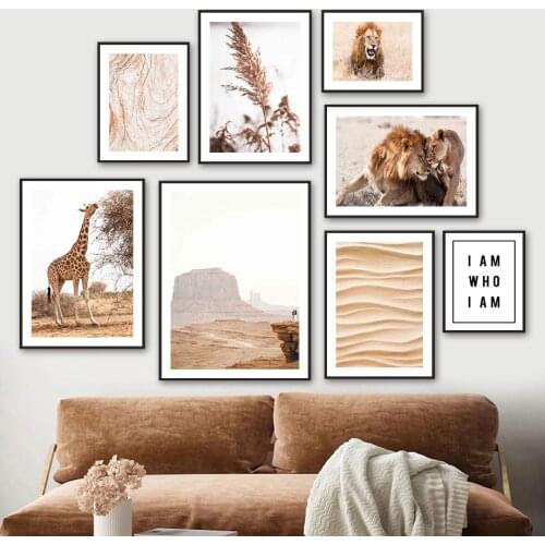 Lion Giraffe Reed Monument Valley Texture Wall Art Canvas Painting Nordic Posters And Prints Wall Pictures For Living Room Decor