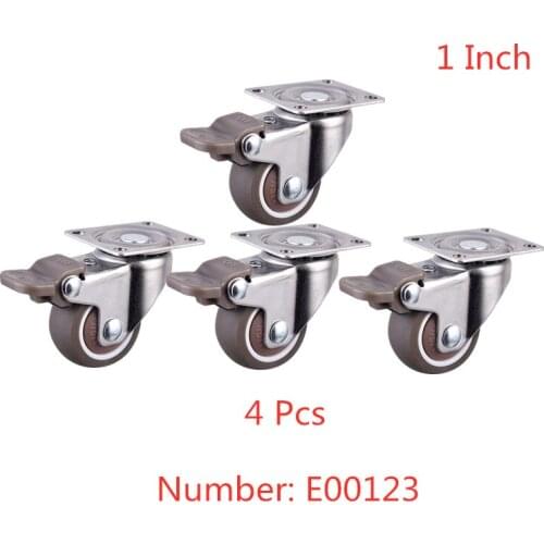 4 Pcs/Lot Casters 1 Inch Tpe Universal Wheel With Brake Diameter 25mm Silent Bearing Tea Table Mini Home