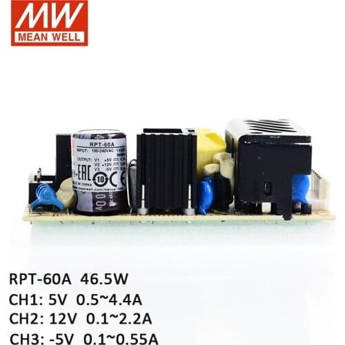 RPT-60A Meanwell 46.5W Triple Ouput Circuit Board PCB Switched Power Supply 110V/220VAC to 5V 12V -5V DC 4A 2A 0.5A Medical SMPS