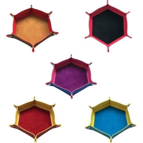 5 Color Foldable Dice Tray Hexagonal Dice Holder PU Leather Dice Holder for Dice