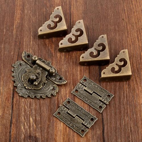 Antique Box Latch Hasp Toggle Buckle Cabinet Hinges 4Pcs Corner Decorative Protectors for Jewelry Wooden Box Hardware