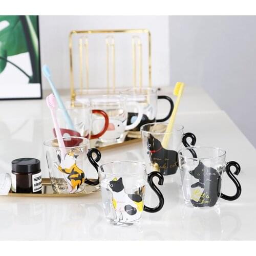 250ML Cute Cat Paw Glass Cup Cartoon Creative Kawaii Tea Cups Milk Coffee Espresso Mugs Glassware Cat Tail Stainless Spoon New