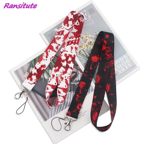 Ransitute R1630 Scary Bloodstain Painting Art KeyChain Lanyard Neck Strap For Phone Keys ID Card Fashion Lanyards Helloween Gift