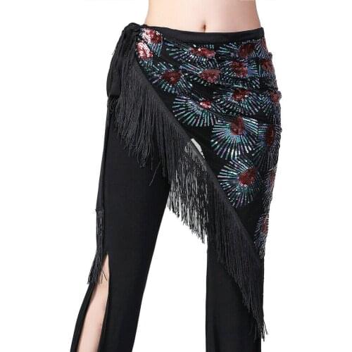 Belly Dance Peacock Hip Scarf Belt Sequins Tribal Fringe Triangle Shawl 9 colors