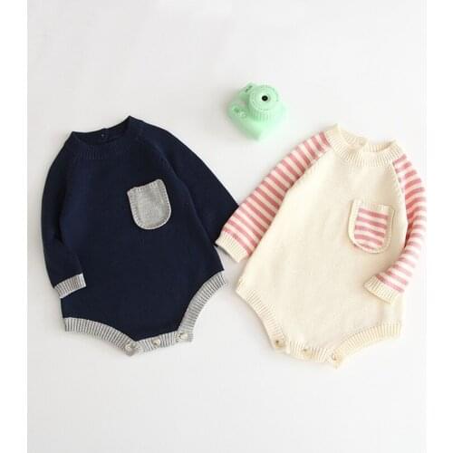 Knitted Baby Clothes Striped Cotton Baby Romper Newborn Autumn Infant Girl Romper Long Sleeve Toddler Jumpsuit Boy Girl Overalls