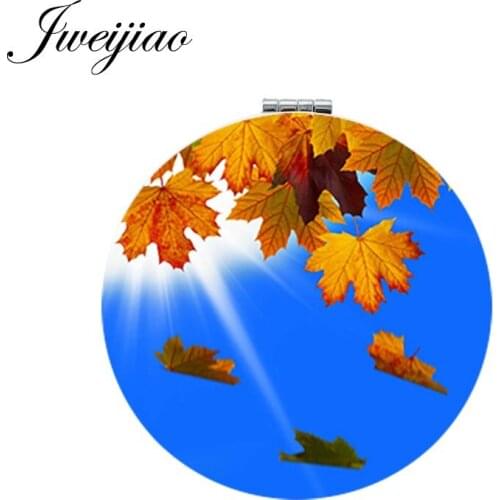 Youhaken New Heart Maple leaf Makeup Mirror For Canada Lovers Round Mini Folding Compact Pocket Mirror 1X/2X Magnifying Beauty