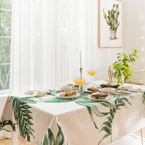 Nordic green plant leaf tablecloth dining cotton table covers thick dressing table cloth home kitchen banquet party decoration