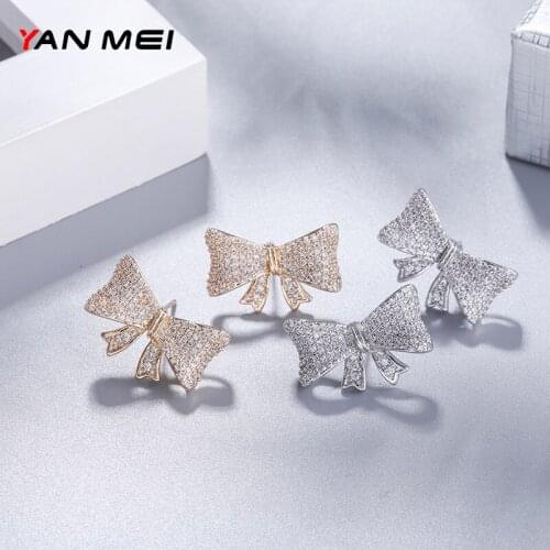 YAN MEI New Fashion Personality Short Stud Earrings With Zircon Bow Shape Fashion Female Earrings Cute Girl Earrings