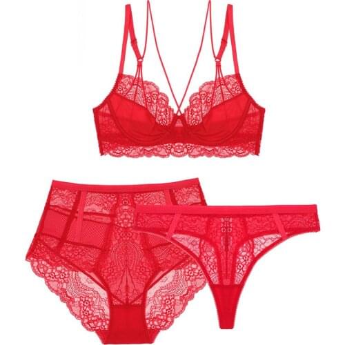 Womens underwear sexy bra bra set panties and thong ultra-thin floral lace unlined beauty back bra