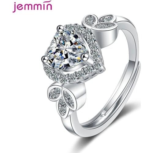 Heart Shape Free Size Ring For Women Fashion 925 Sterling Silver Size Shiny Crystal Opening Ring Fine Jewelry Bijoux Special