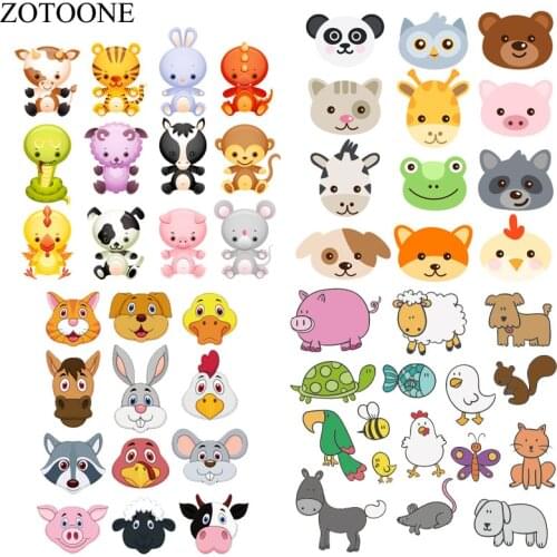 ZOTOONE Lovely Animal Patches Set Heat Transfer Applications For Kids Clothes DIY T-shirt Applique Bird Dog Cat Fox Patch E