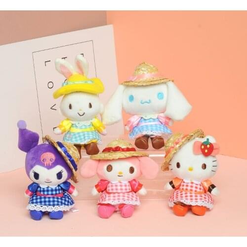 10Cm 6 Styles Cartoon Stuffed Animals Kuromi My Melody Cinnamoroll Straw Hat Plush Toy Anime Kawaii Doll Toys for Girls Gifts