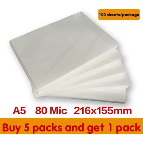 100sheets/pack 80mic A5 216 * 155mm PET Thermal Laminate Film for Protecting Photos/documents/cards/image Laminated Plastic Film