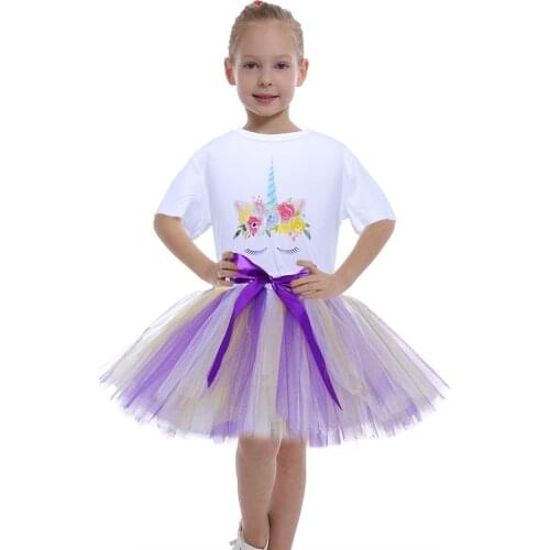 2021 Summer Girls Clothes Set Baby Unicorn T-shirt Tutu Skirt Kids Party Costume Toddler Birthday Cake Smash Tutus Tulle Skirts