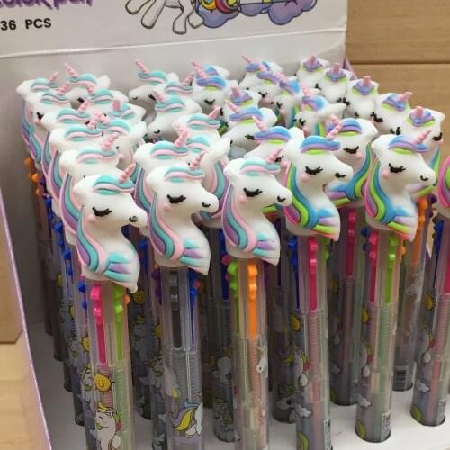 36pcs Unicorn Cartoon 6 Colors Chunky Ballpoint Pen Pvc Toys For Children Kids Xmas New Year Gift