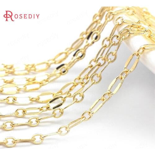 39694)2 Meters 24K Gold Color Brass Long Oval Shape Necklace Chains Bracelets Jewelry Chains Making Supplies Diy Accessories
