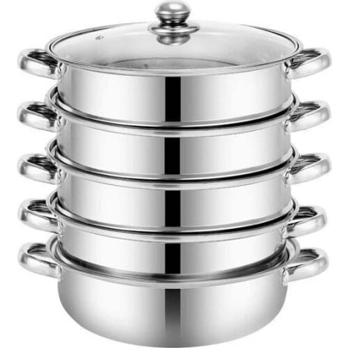 4-Tier Stainless Steel Three layer Thick Steamer pot Soup Steam Pot Universal Cooking Pots for Induction Cooker Gas Stove pot