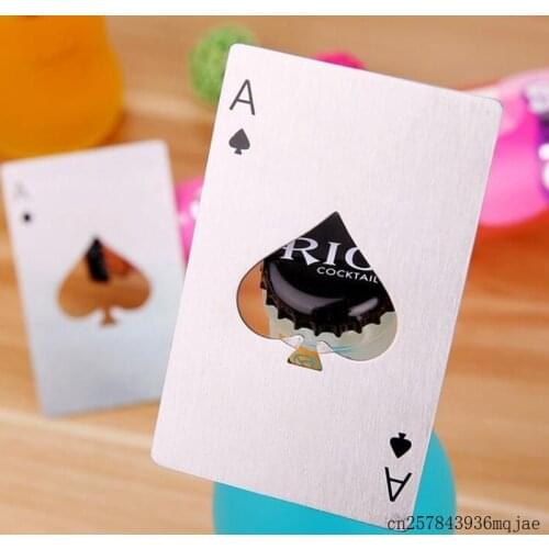 800pcs Wine Cap Can Bottle Openers Playing Poker Card Ace Heart Shaped Soda Beer Red Bar Tool Stainless Steel