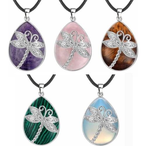 ASHMITA Dragonfly Pendant Women Long Sweater Chain Natural Water Tear Drop Necklace Waterdrop Teardrop Chakra Jewelry