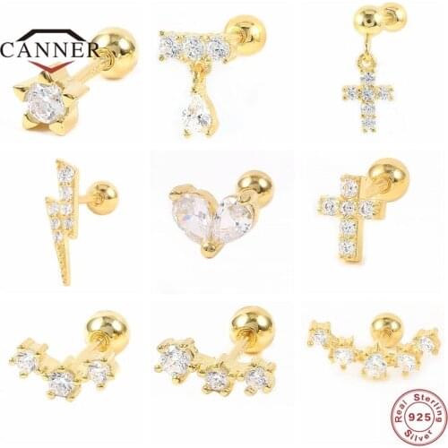 CANNER Fashion 100% Real S925 Sterling Silver Pierced Stud Earrings for Women Small Piercing Earring Wedding Jewelry Accessories