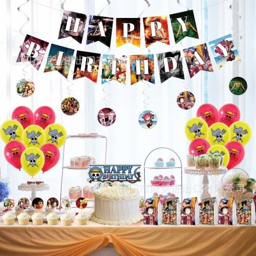 Bandai One Piece Theme Childrens Birthday Party Decoration Set Letter Pull Flag Gender Reveal Party Supplies Event Decoration