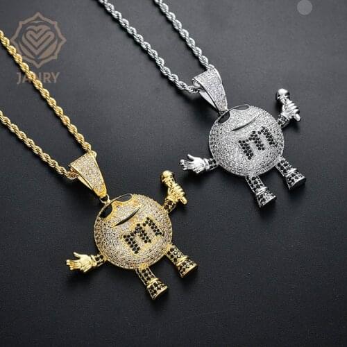 JANRY Maiba M Bean Microphone Villain Pendant Necklace Hip Hop Zircon Gold Color Necklace With 60cm Stainless Steel Rope Chain