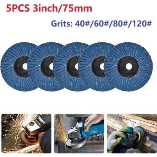 5pcs Flat Flap Discs 75mm 3 Inch Sanding Discs 80 Grit Grinding Wheels Blades Wood Cutting For Angle Grinder