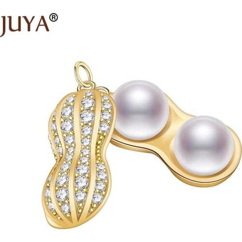 Jewelry Findings and Components Micro Pave Zircon Rhinestone Copper Metal Pearls Peanut Shape Pendant For Necklace Making DIY