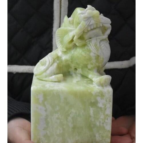 Chinese Natural Yellow Jade Foo Fu Dog Guardion Lion Imperial Stamp Signet Pair