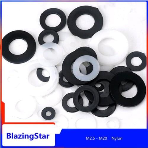 M2.5 M3 M4 M5 M6 M8 M10 M12 - M20 White Nylon plastic flat washer plane spacer insulating gasket screw
