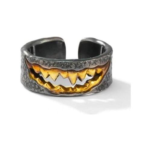 Mens Fashion Domineering Shark Mouth Metal Ring Punk Hip Hop Rock Locomotive Trend Jewelry