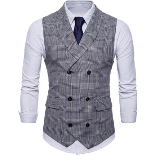 Men Business Casual Plaid Vest Spring Autumn Gentleman Slim Double-breasted British Style Sleeveless Jacket Brand Waistcoat