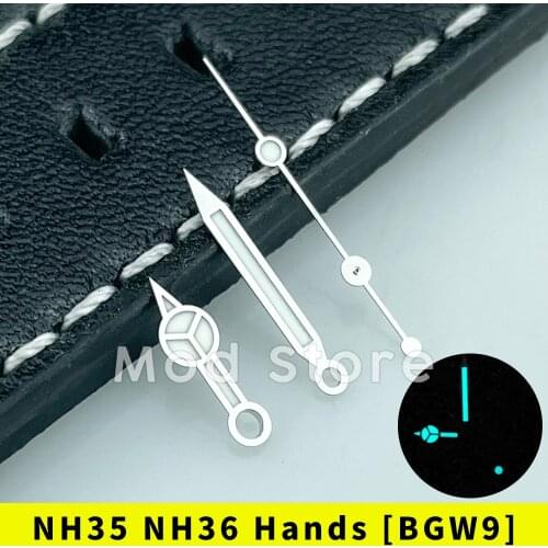Silver Watch Hands Set Mod For NH35 NH36 4r35 4r36 Mov't SUB Style BGW9 C3 Lume Polished Finish