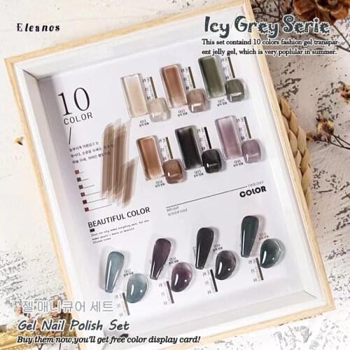 Eleanos 10 Colors Icy Grey Jelly Transparent Serie Nail Gel Polish Set Need Base Top Coat UV Nail Primer Gel Nail