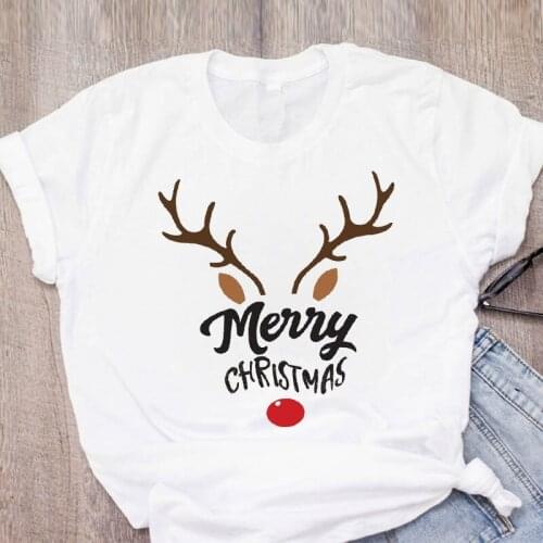 2020 New Women T-shirt Graphic Deer Animal Cute Cartoon Top Female T Shirt New Year Merry Christmas O-neck Lady Clothing