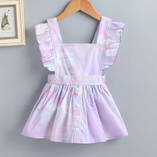 2021 Newly Arrived Childrens Clothing Summer New Fashion Girl Pleated Dress Fly Sleeve Suspender Trendy Princess Skirt