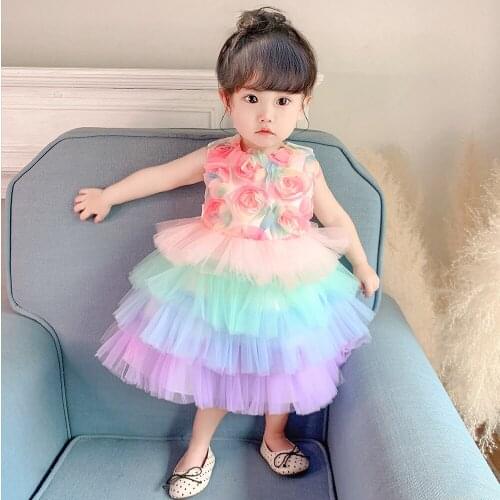 2021 New Arrival Flower Girls Baby One Year Old Dress Princess Skirt Birthday Photography Children Dresses