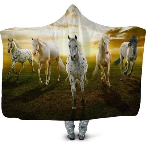 Gallant Horse 3D Printing Throw Hooded Blanket Wearable Warm Fleece Bedding Office Quilts Soft Adults Travel 02