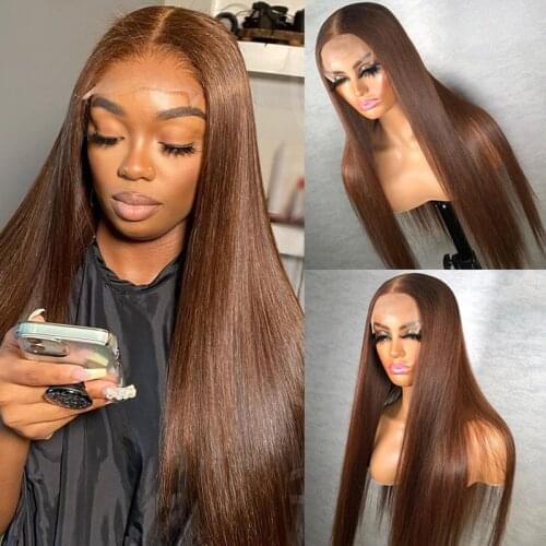 Straight Lace Front Human Hair Wig Brown Color Human Hair Closure Wig Peruvian13x4 Lace Front Wig T Part Lace Wig With Baby Hair