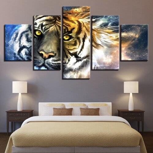 Print Posters Living Room Frames Picture 5 Pieces abstract animal snow tiger painting home decor wall art