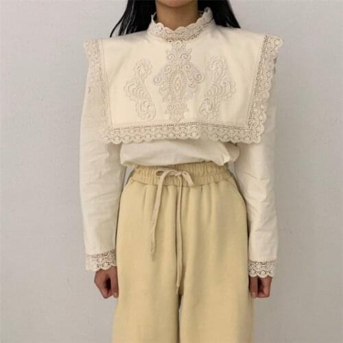 RUGOD 2021 goddess lace flower embroidery shawl collar western style shirt women