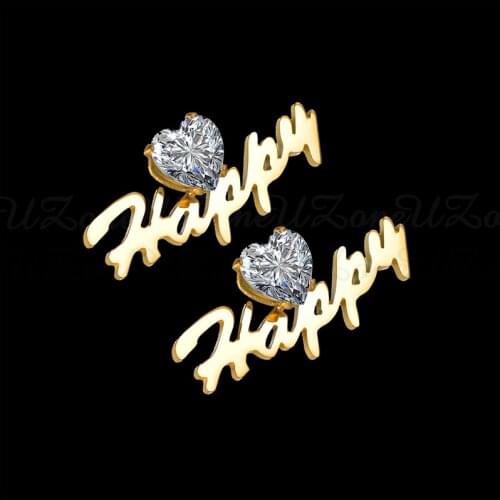 UZone CZ Stone Personalized Stud Earrings Crystal Stainless Steel Customized Nameplate Heart Earring For Women Femme Wholesale