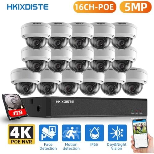 H.265+16CH 4K 5MP 8CH POE CCTV System NVR Kit Waterproof AI Smart infared Security Camera POE Video Surveillance set onvif