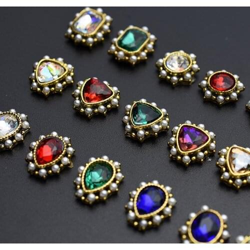 10pcs Ancient Gold J-Korea Pearl AB Rhinestone Nail Art Decorations Alloy 3D Hollow Nail Charm Nails Accessory nail supplies