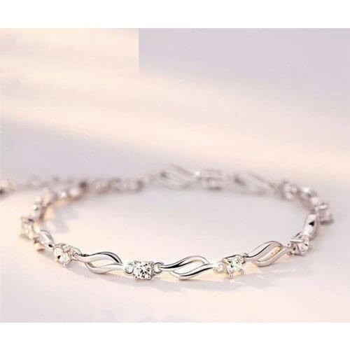 MEEKCAT Korean Style 925 Sterling Silver Charm Bracelet Romantic Hollow Wave AAA Zircon Bracelet Women Party Engagement Jewelry